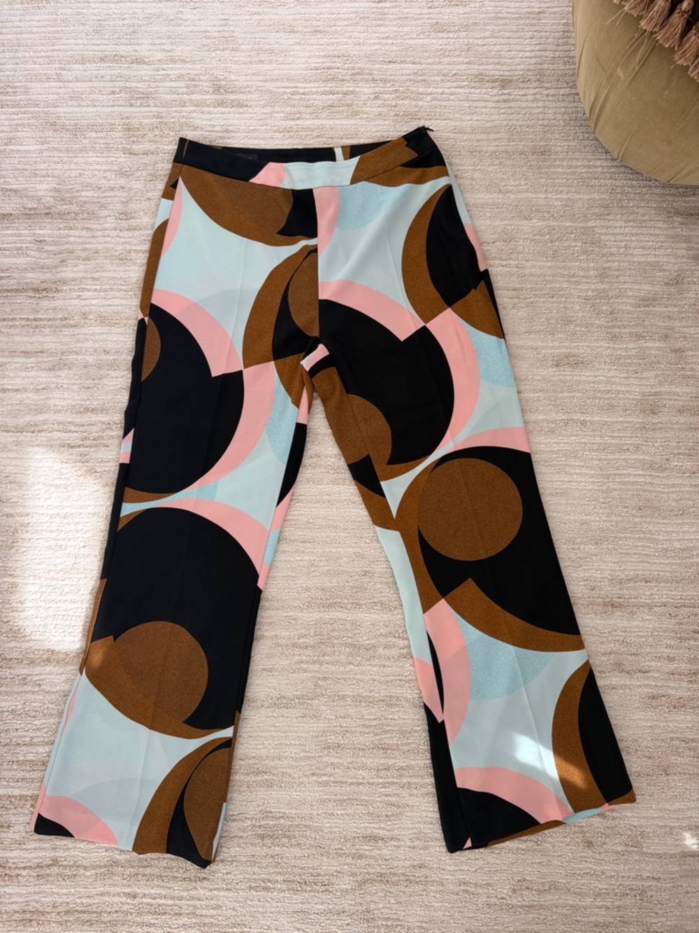 Zara Multicolor Printed Wide-Leg Pants — Black, Brown, Pink, Light Blue